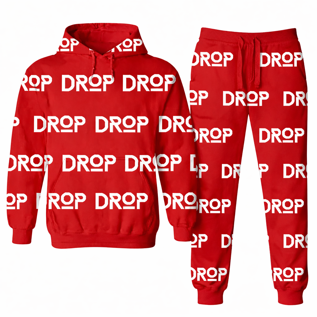 Drop Red hoodie and white drop logo set